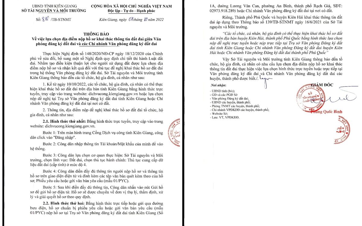 LỰA CHỌN ĐỊA ĐIỂM NỘP HỒ SƠ KHAI THÁC THÔNG TIN ĐẤT ĐAI